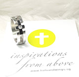 RINGS - 'PRAISES' STAINLESS STEEL CZ SOLITAIRE + BLACK S/S CROSS RING R22 (PSALM 47:6b)