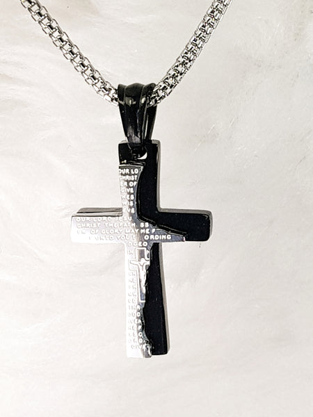 Mens black and sale silver cross necklace